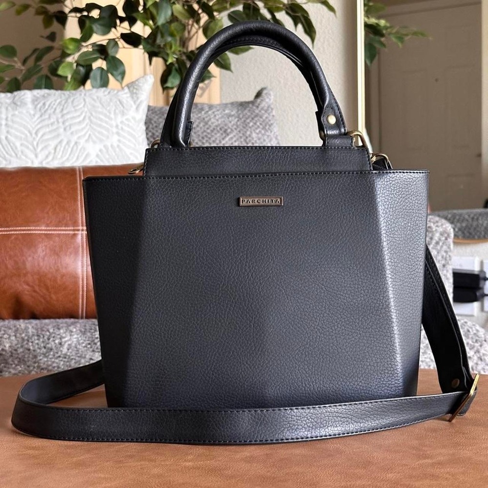 Parchita Black Structured Satchel Handbag Crossbody Top Handle Bag